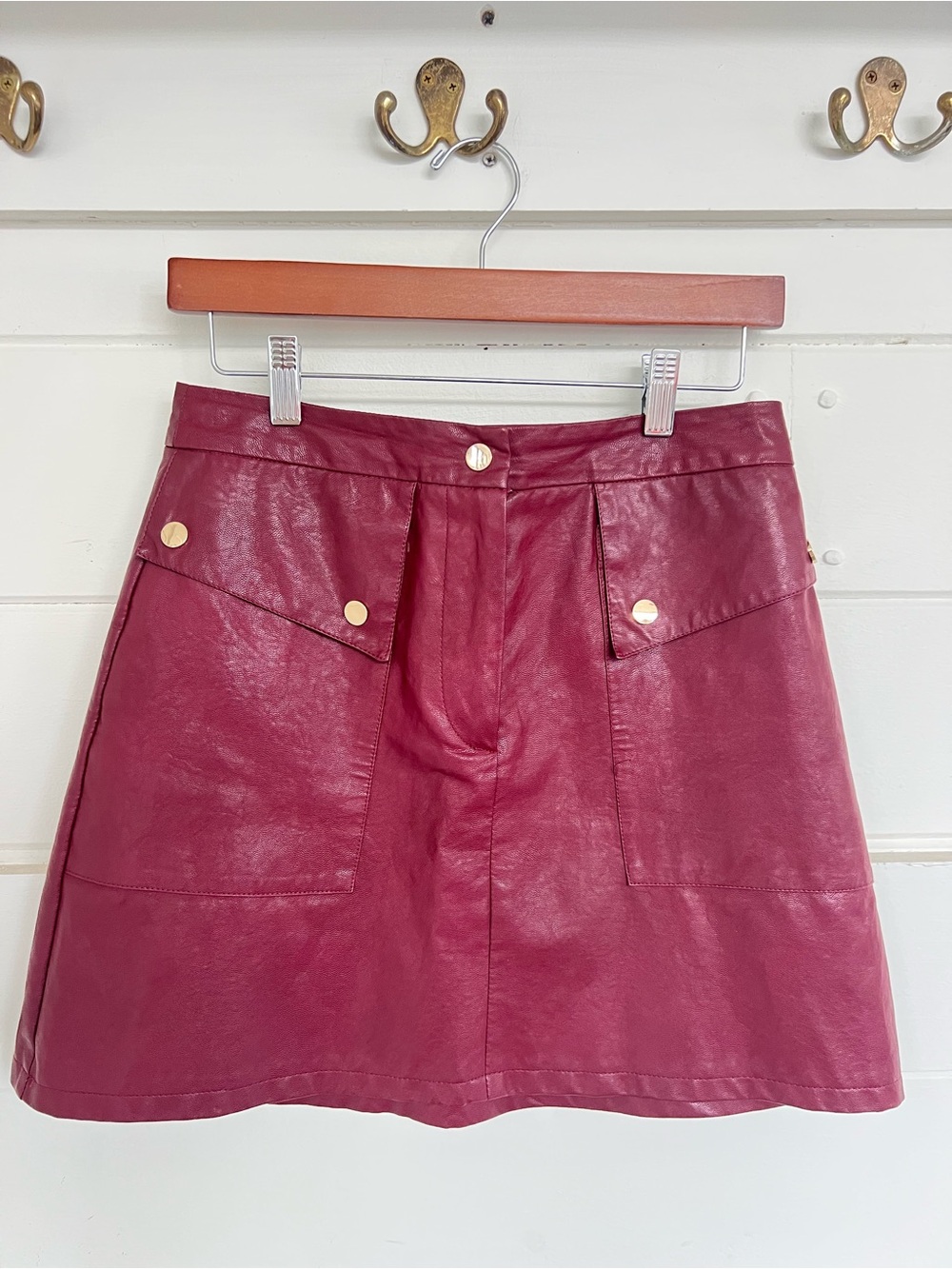 Zara Burgundy Pleather Mini Skirt. Size S.